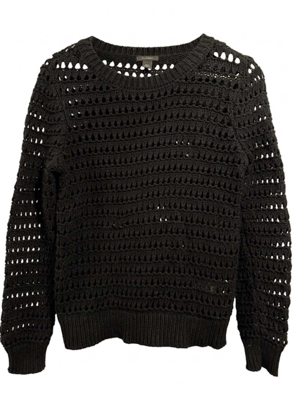 Halogen Black Open-Knit Crewneck Sweater